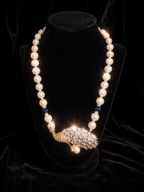 Nolan Miller “Prosperous Peacock” Pearl Necklace and Brooch/Pendanr